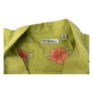 Tommy Bahama Shirt Mens 2XL Green Hibiscus Floral Linen Silk Blend Hawaiian Camp